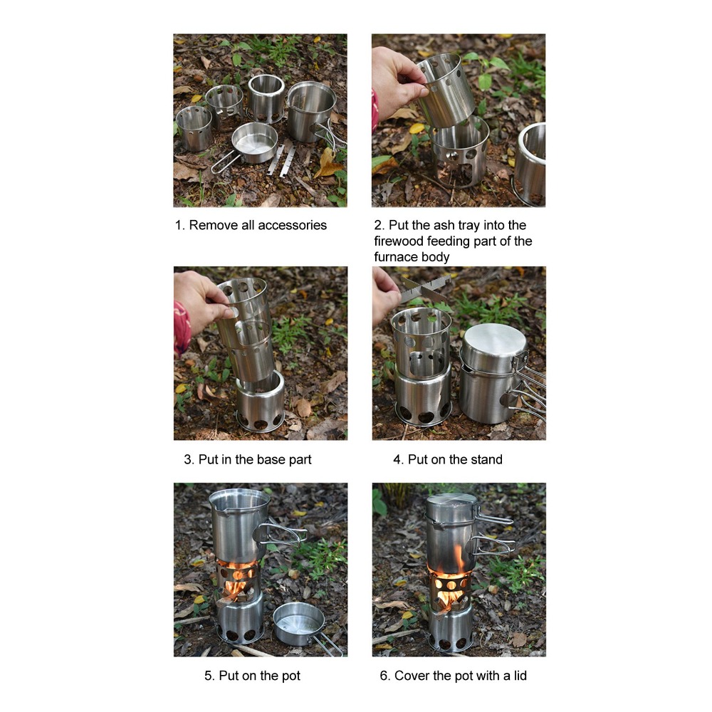 Camping Cooking Set Stainless Steel - Juego de utensilios de cocina de