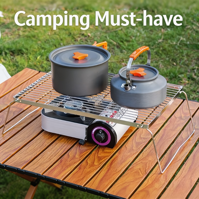 Camping Cooking Meat - Soporte portátil plegable de acero inoxidable