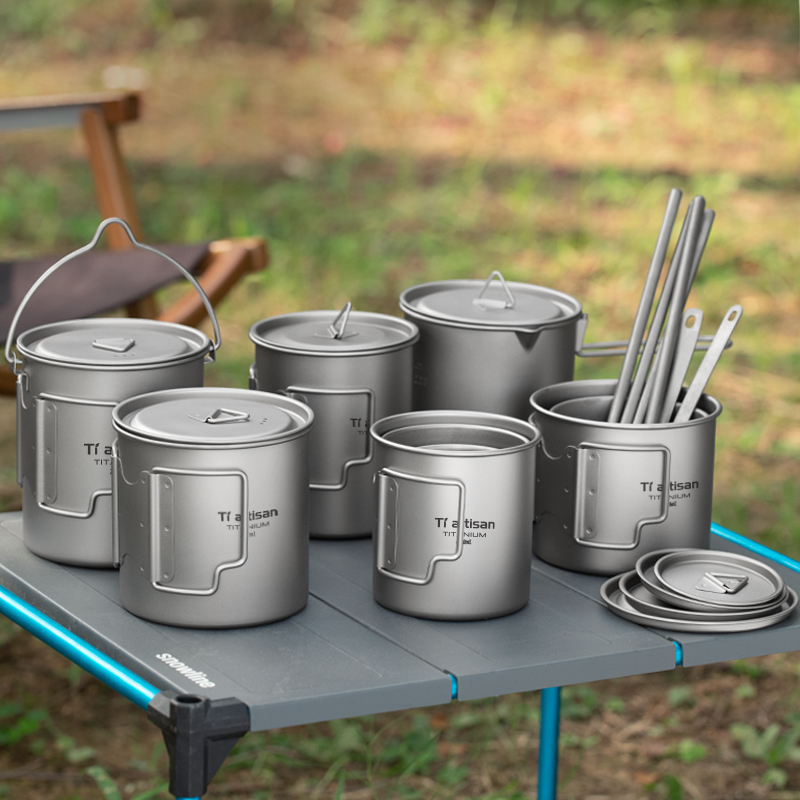 Camping Cooking Set Stainless Steel - Tiartisan-taza de té y café portátil,