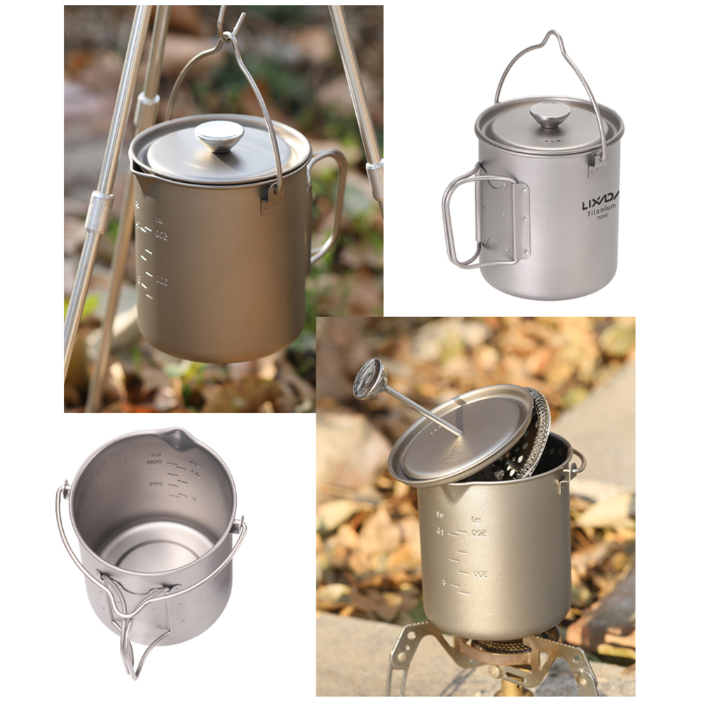 Camping Cooking Pot With Lid - Taza de Café de Titanio Lixada