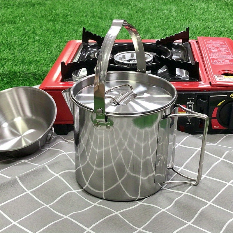 Camping Cooking Set Stainless Steel - Hervidor de acero compacto y portátil