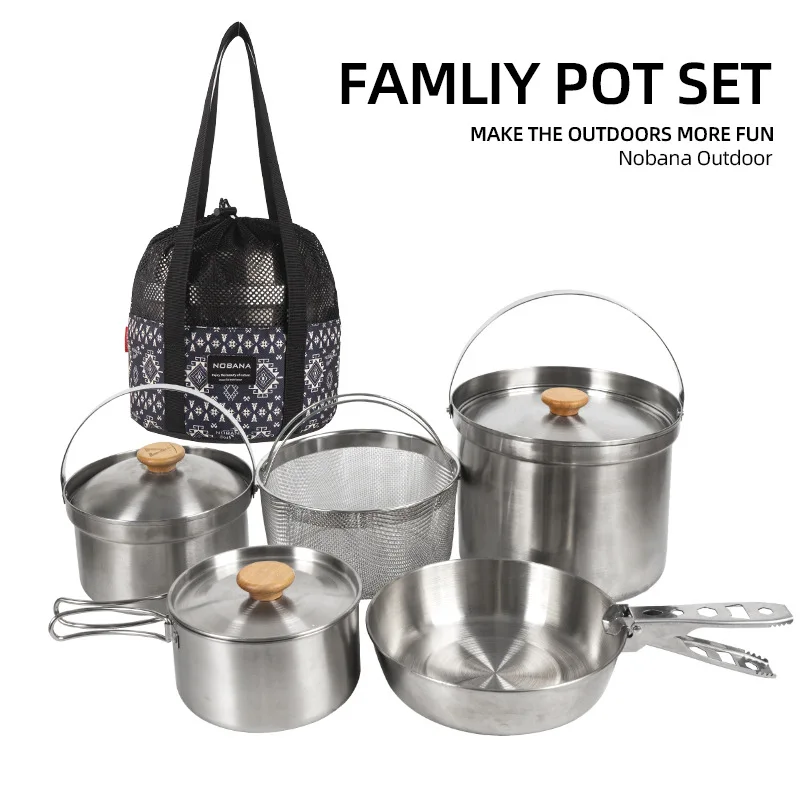 Camping Cooking Set Stainless Steel - Juego de Ollas de Acero Inoxidable