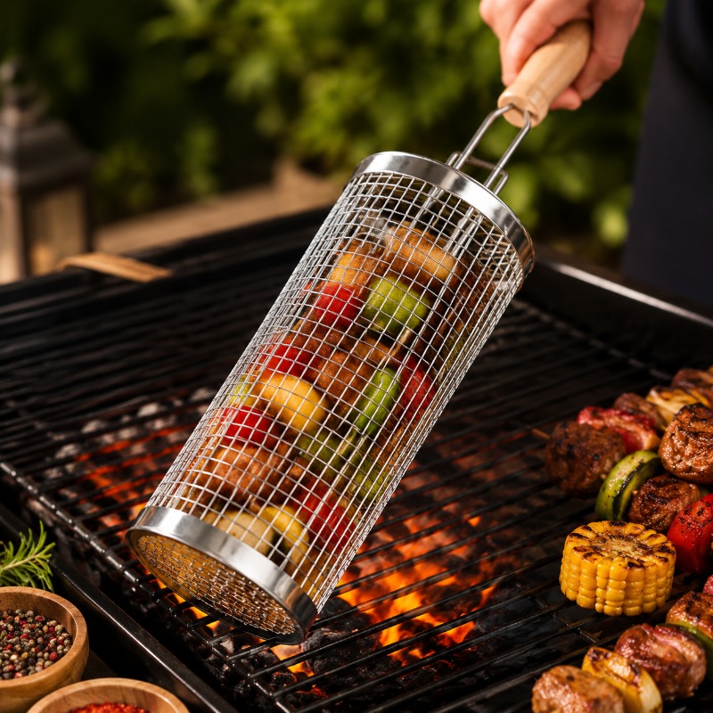 Camping Cooking Meat - Juego de Cestas Redondas para Asar