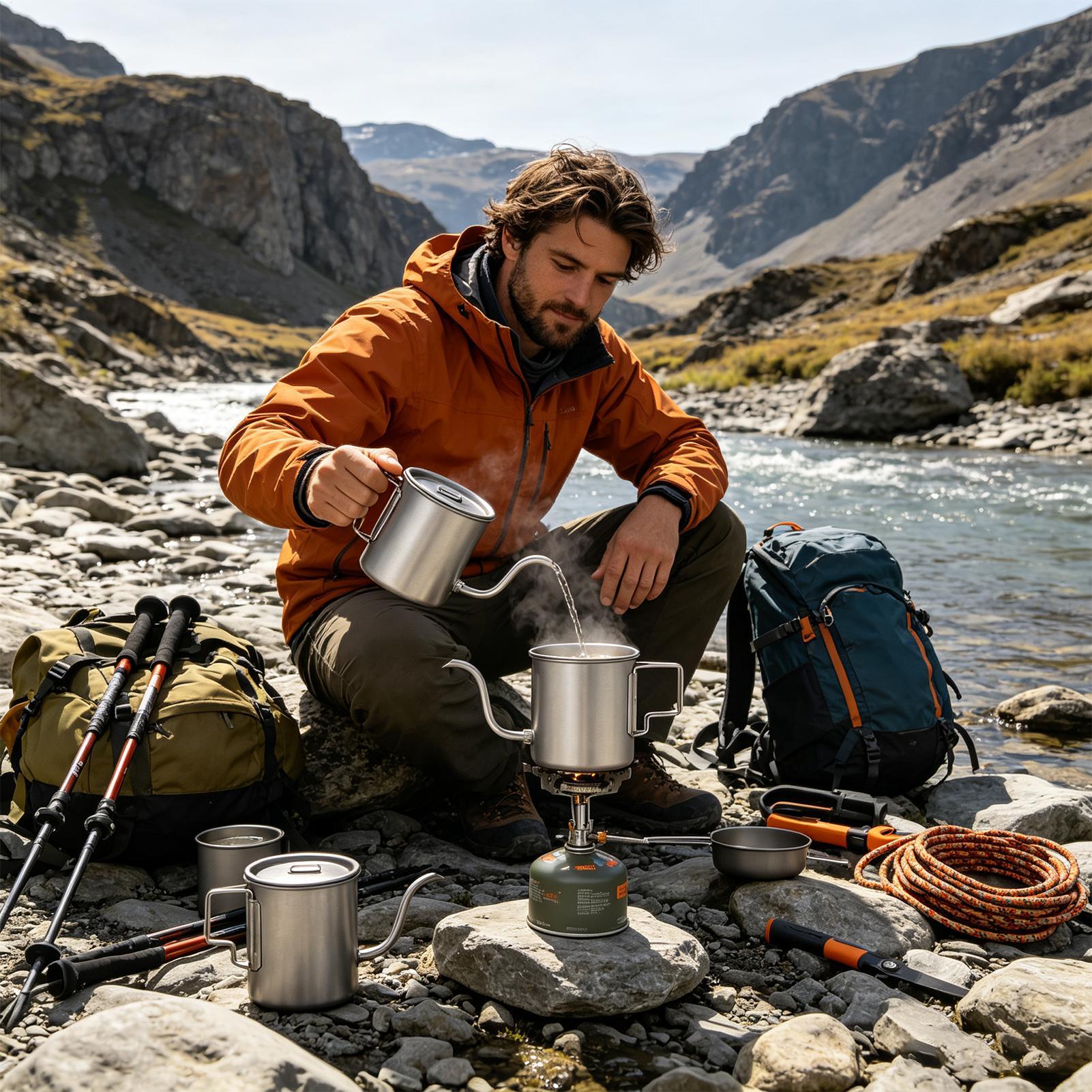 Hervidor de café de titanio de - Camping Cooking Top reseña y precio
