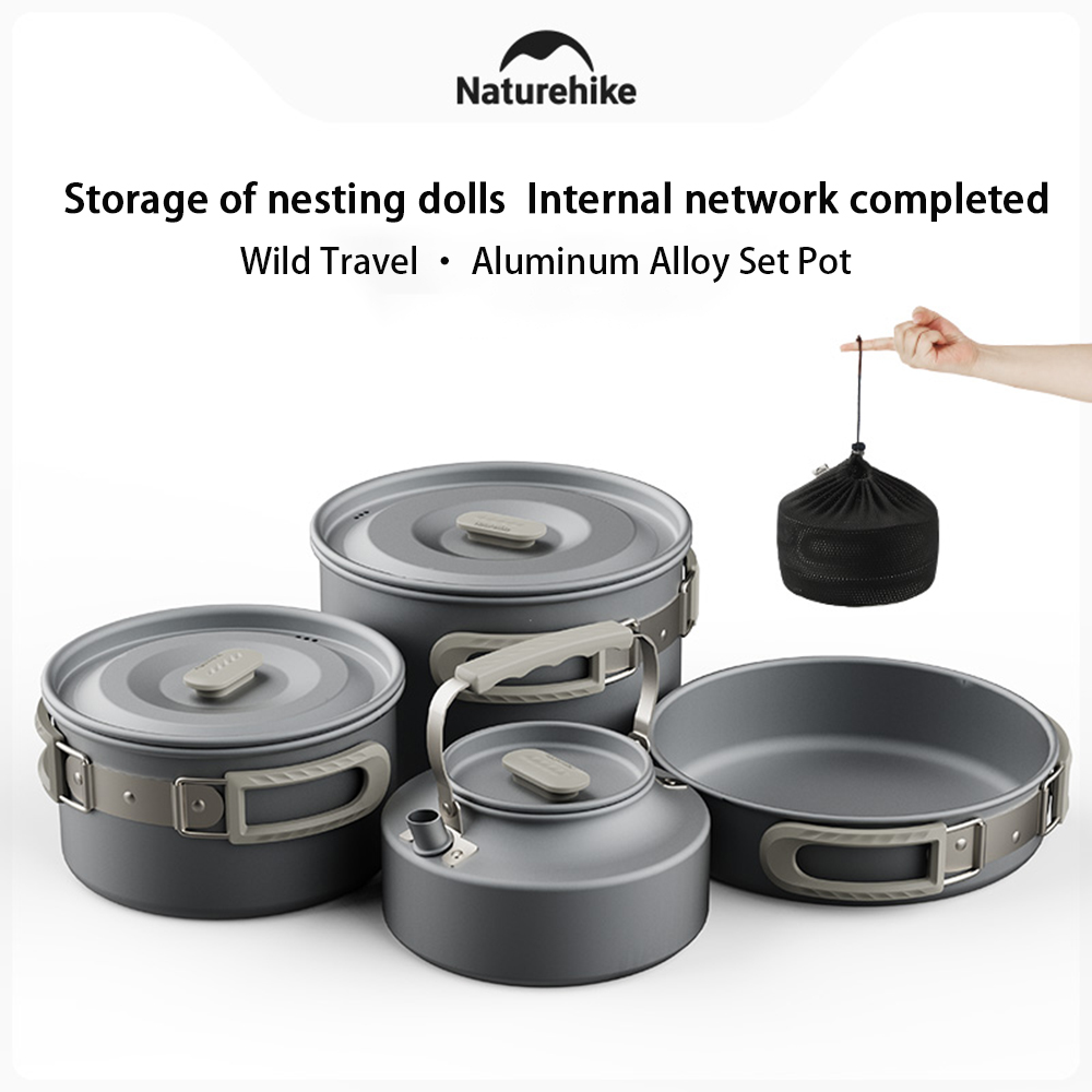 Naturehike-Juego de ollas al a - Camping Cooking Set Stainless Steel reseña y precio
